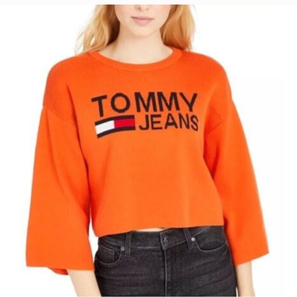 New Tommy Hilfiger Vibrant Orange Logo Sweater size L